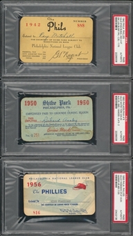 1942-56 Philadelphia Phillies Season Pass Collection- Lot of 3 (PSA)
